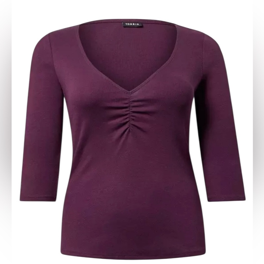 Torrid Ribbed V-Neck Quarter Sleeve Top Size Large